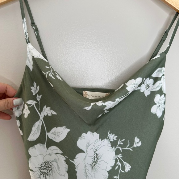 Altar'd State Women's Floral Dark Sage‎ Cowl Neck Slip Midi Dress XS - Picture 4 of 8